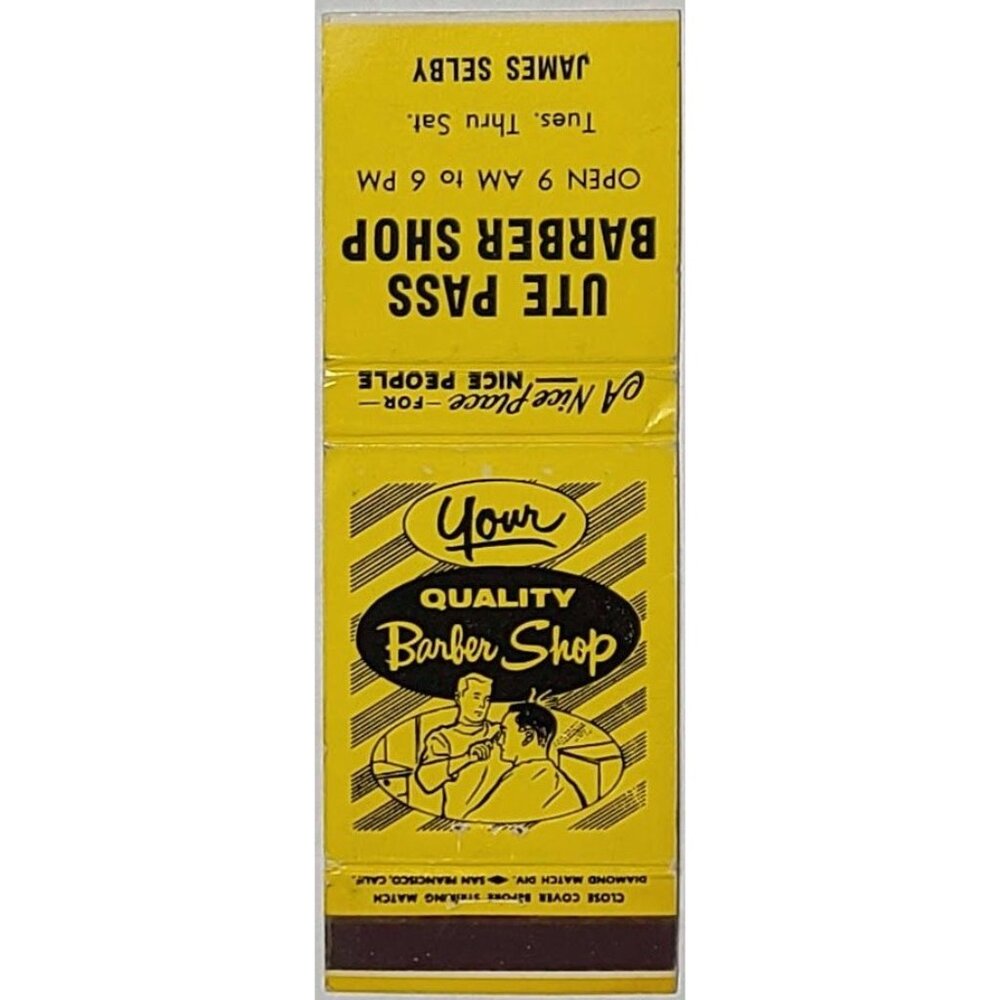 Ute Pass Barber Shop Matchbook Cover Cascade CO Colorado James Selby - Picture 2 of 4